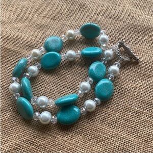 Chunky turquoise glass Pearl bead necklace New Western Chunky Crystal Country